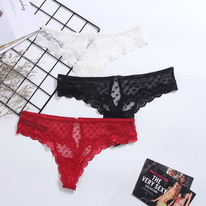 Tangas de encaje sexys para mujer, de malla, con bordado de corazón, de cintura baja, con diseño hueco, tentación para damas - Product Image 4