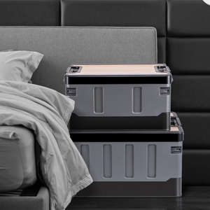 Boîte de rangement pliable 35L-65L couvercles en bois classiques grande <span class=keywords><strong>caisse</strong></span> pliable rectangulaire en plastique stockage fonctionnel de vêtements de Camping - Product Image 3