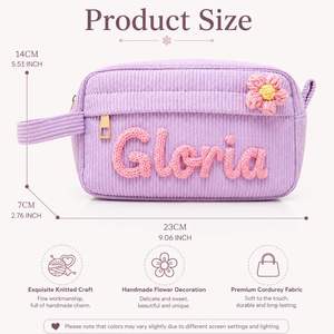 Case, Custom Makeup <b>Bag</b>, Corduroy Pencil & <b>Large</b> Capacity Cosmetic <b>Bag</b> - Travel Toiletry Pouch - Product Image 5