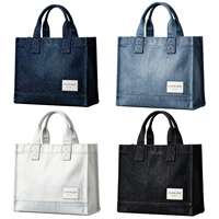 Sacs de shopping en toile denim personnalisés avec logo de marque, sacs à bandoulière unisexes en jean, sacs fourre-tout en denim recyclé écologique pour femmes