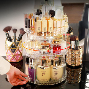 Diamond Pattern Rotating Cosmetics <strong>Storage</strong> <strong>Box</strong> 360 Degrees Rotating Desktop Finishing Adjustable <strong>Shelf</strong> - Product Image 3
