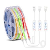 Strip LED USB COB dengan Sakelar Tiga Tombol 5V Lebar 8mm IP20 Strip Pencahayaan TV untuk Pencahayaan Latar Belakang Ambient dengan Masa Pakai 30.000 Jam.