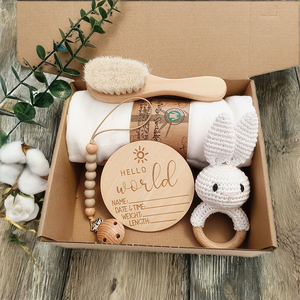 Crochet fait à la main lapin hochet bois de hêtre mousseline Swaddle serviette sucette chaîne ensemble pour nouveau-nés-nouveauté bébé cadeaux - Product Image 2