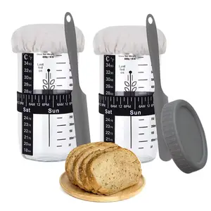 Nieuwe Glazen Brede Mond Zuurdesem Starterpot Kit Met Datum Gemarkeerd Voerband En Thermometer Voor Het Bakken Van Brood