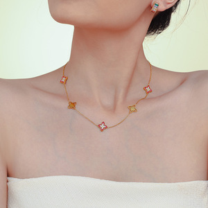 Nouveau délicat trèfle à quatre feuilles bijoux 18k or Bracelet collier ensemble Confidante titane acier Zircon ensemble de bijoux - Product Image 5