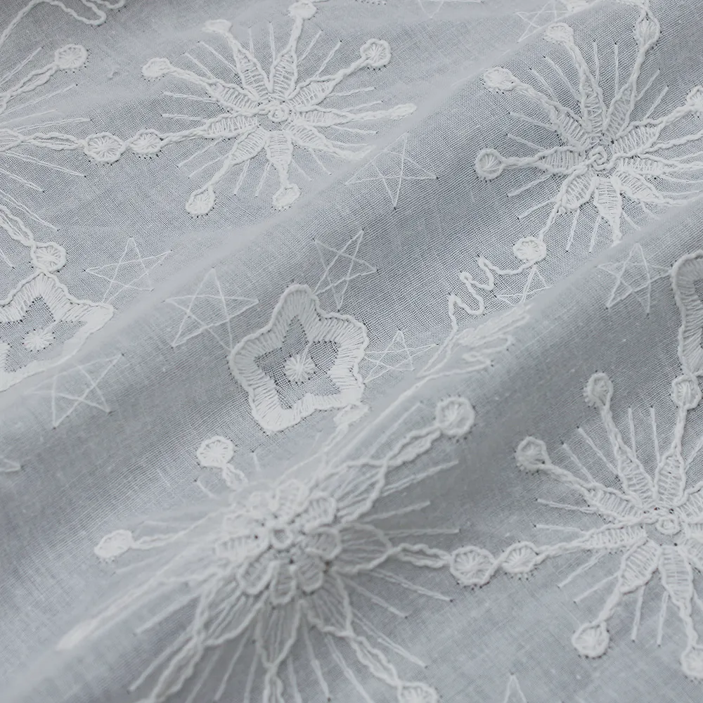 100% cotton Jacquard Eyelet Fabric White snowflake embroidery Cotton eyelet Fabric For clothing