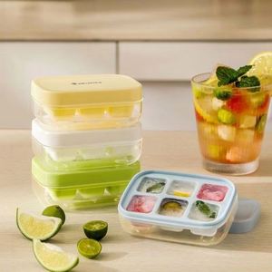 Mini bac à glaçons en silicone souple à 6 compartiments avec couvercle, moule à glace de qualité alimentaire à pression, facile à démouler, empilable, pour la conservation des portions de nourriture pour bébé - Product Image 1