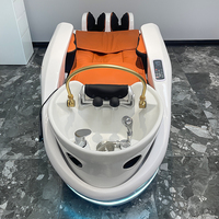Fauteuil de lavage de cheveux intelligent et moderne en cuir durable avec massage électrique, céramique, thérapie à la vapeur, traitement thaïlandais et repose-pieds réglable