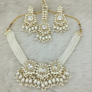 Collier Moissanite Kundan combinaison costume couleur assortie collier de mariage avec boucles d'oreilles - Product Image 1