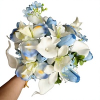 Buket Pengantin Sutra PU Berkualitas Tinggi dengan Bunga Tulip Putih dan Biru, Calla Lily, dan Daisy untuk Pernikahan & Pendaftaran Pernikahan.