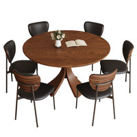 Ensemble table et chaises rondes en bois massif noir minimaliste, adapté pour la maison, le bureau, la réception, la villa, l'appartement, l'hôtel et le café