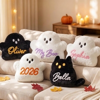 Coussin en peluche chat fantôme personnalisé avec nom, coussin décoratif d'Halloween, décoration effrayante, cadeau pour enfants