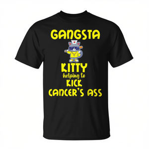 T-Shirt Gangsta Kitty a Maniche Corte, Girocollo Unisex per Adulti, Maglietta per la Consapevolezza sul Cancro, Eventi di Camminata e Corsa, Stampa Serigrafica - Product Image 3