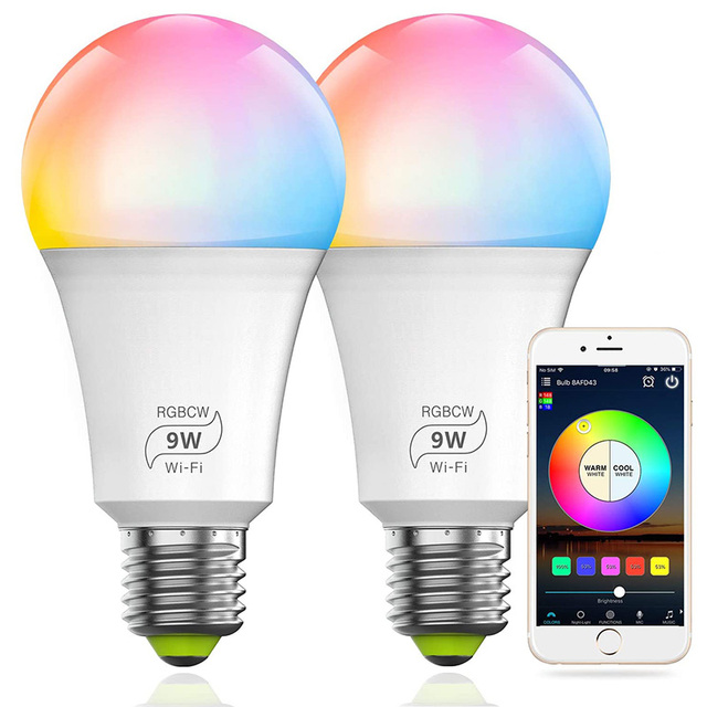 2024 Google RGB Tuya Control Lamp B22 E26 E27 9w 10w WiFi Connection Led Smart Bulb