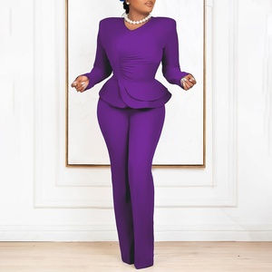 Ensemble automne-hiver, nouvelle mode <span class=keywords><strong>OL</strong></span>, haut à volants à col en V et pantalon, ensemble deux pièces pour l'Europe et l'Amérique - Product Image 3