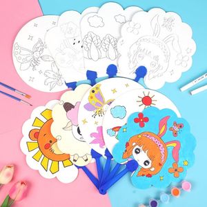 Abanico de Graffiti Diy de dibujos animados para niños, bonito abanico redondo en blanco dibujado a mano, modelo para el Día de los niños, papel de pintura de colores, abanico pequeño - Product Image 1