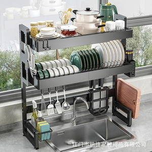 Estante de almacenamiento para fregadero de cocina Najie, escurridor de platos multiusos para encimera con ganchos colgantes y soporte para cubiertos para platos y tazones - Product Image 5