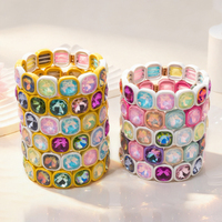 Bracelet élastique CENDA Dopamine Macaron en émail et cristal, orné de strass colorés, tendance, empilable, pour filles, idéal comme cadeau