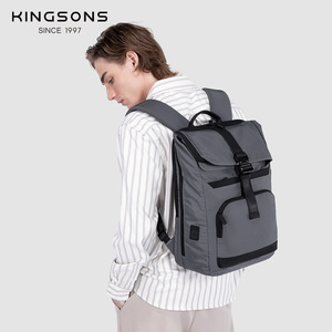 Kingsons Men's <b>Backpack</b> 20-35L <b>Waterproof</b> Expandable Everyday Outdoor Travel Bag Solid Color <b>Black</b> And Gray - Product Image 3