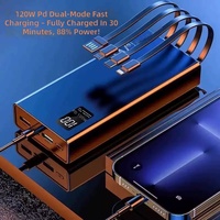 Batterie externe portable 120W avec charge rapide PD, chargeur de batterie avec 4 câbles intégrés, écran LED pour les voyages