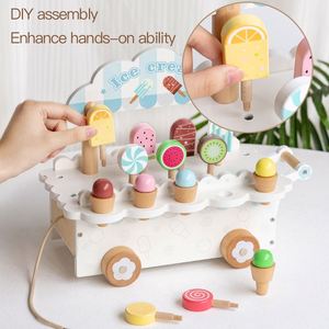 Camion de magasin de jouets en bois haut de gamme pour enfants et tout-petits, avec comptoir et aliments d'imitation, jouets en bois en forme de crème glacée - Product Image 6