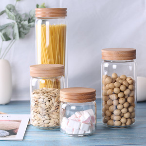 Couvercle en bois En Verre Bidon Hermétique de Stockage De Nourriture Bouteilles Conteneur Grains Thé Café Haricots Bonbons Pots Pot En Verre Rond - Product Image 1