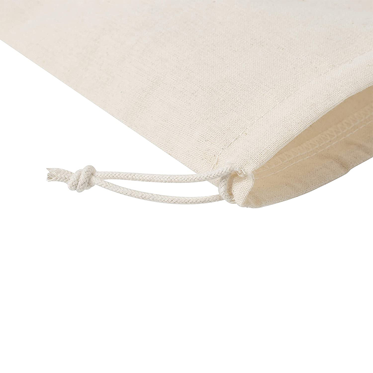 High quality small custom logo organic cotton drawstring cord bag