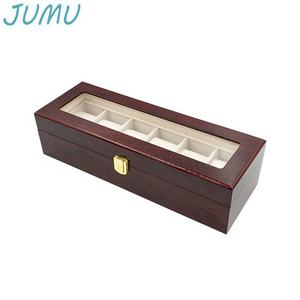 Caja de regalo de reloj de madera con tapa de vidrio, 6 ranuras, venta al por mayor - Product Image 3