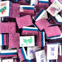 Jeu de Mahjong Américain Unique en Acrylique Scintillant Thème Flamant Tropical de Plage, Tuiles de Mahjong en Acrylique Pailleté, Prêt à Expédier