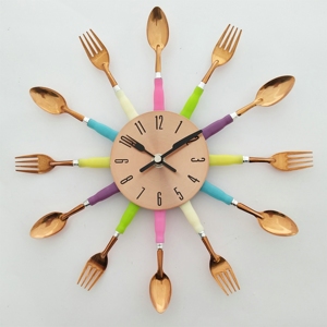 Multi-color Fork Spoon Knife Kitchen Cutlery <b>Wall</b> <b>Clock</b> Home <b>Decor</b> - Product Image 6