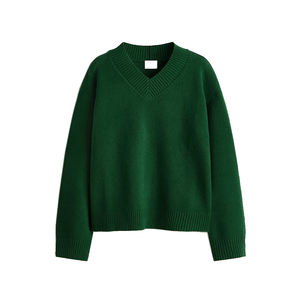 Pull pour femme à col en V, résistant aux plis, léger, pliable, couleur unie, idéal pour les voyages décontractés en hiver, confortable pour les vacances - Product Image 1