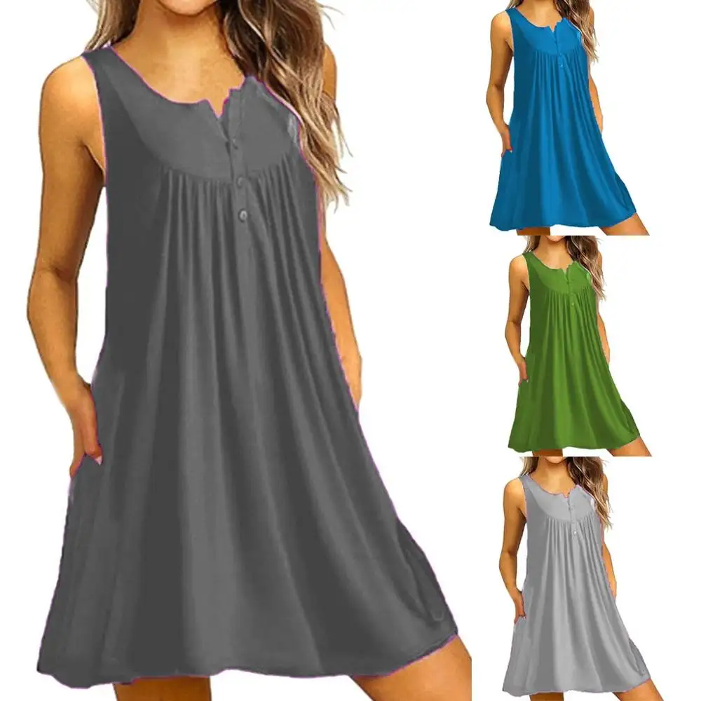 Casual Solid Pockets T Shirt Dress Vestidos New 2023 Comfortable Women's Plain V Neck Short Sleeve Summer Loose Mini Silk Milk