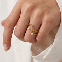 Trendy Gold Plated Bypass Wrap Round CZ Ring Anti Tarnish Waterproof Stainless Steel Cubic Zirconia Jewelry for Women Ring