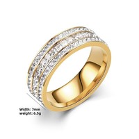 Bague large en acier inoxydable à triple rangée de zircone cubique, sertie de pierres baguette et rondes, en stock, bijoux en gros