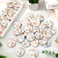 Badges en fer blanc à motif Ours de dessin animé Party Dots pour garçons et filles, pour la révélation du sexe, les baby showers, les fêtes d'anniversaire, les cadeaux et la décoration