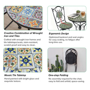 Conjunto de Muebles de Jardín de Cerámica Pintada a Mano, <span class=keywords><strong>Mesa</strong></span> de <span class=keywords><strong>Comedor</strong></span> de Metal y 2 Sillas para Patio - Product Image 3