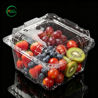 Boîte à fruits en plastique PET de 750 ml avec couvercle à charnière Flash Premium, boîte à légumes transparente respirante en forme de coquille pour l'emballage des produits d'épicerie