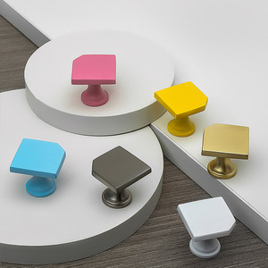 Creative Colorful Square Cabinet <b>Knobs</b> Zinc Alloy Modern Drawer Handle Single Hole Easy Installation - Product Image 3