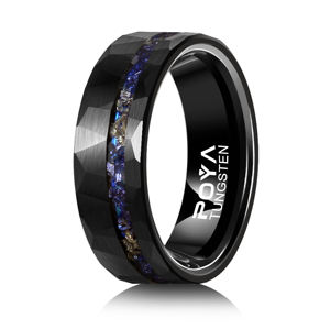 Anillos de Boda Románticos POYA de Tungsteno Negro Martillado de 8 mm con Incrustaciones de Alejandrita Gruesa y Láminas, Anillos de Compromiso para Parejas - Product Image 1