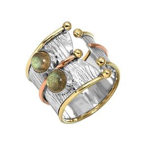 Nuevo diseño sólido 925 plata esterlina eternidad Vermeil anillo dos tonos Spinner raro labradorita piedra preciosa textura martillo anillos fiesta - Product Image 1