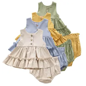 Kindermädchenkleid Blumen-Sets Kleidung Sommer Baumwollkleidung 0-3 Jahre Baby-Prinzessenkleid Outfits