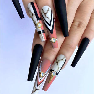 Cubierta completa larga cuadrada <span class=keywords><strong>Rosa</strong></span> flor diamante puntas de <span class=keywords><strong>uñas</strong></span> postizas acrílico prensa <span class=keywords><strong>palo</strong></span> en <span class=keywords><strong>uñas</strong></span> postizas - Product Image 5