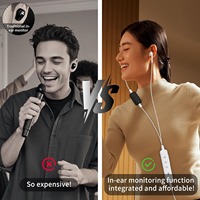 Microphone Lavalier Type C avec Écouteurs Intégrés, Carte Son, Réduction de Réverbération à Touche Unique, Micro Cravate pour Diffusion en Direct et Monitoring Intra-Auriculaire