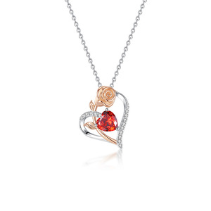 Collar de Plata de Ley S925 con Corazón y Circonita Rosa, Colgante Romántico de Dos Tonos, Joyería de Plata Versátil para Clavícula, Regalo para Mujer - Product Image 2