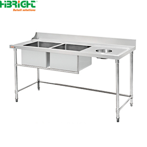 Muebles de Cocina Comerciales Highbright, Mesa de Acero Inoxidable 210 304 con Fregadero Doble para Lavar Platos - Product Image 1