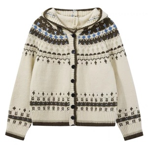 Women's Jacquard Hooded <b>Cardigan</b> Winter Knitted Coat Loose Fit Vintage Ethnic Style Anti-Pilling Feature - Product Image 1