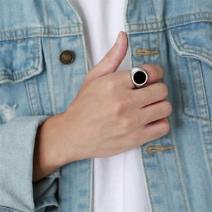 Black Enamel <b>Rings</b> Stainless Steel Silver Signet Finger Chunky <b>Ring</b> for Men - Product Image 4