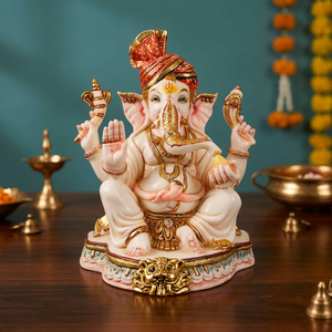 Handcrafted Resin Religious Lord Ganesha Statue Traditional Turban Figure <b>Decor</b> for Diwali Home Office & Temple Tabletop Display - Product Image 2