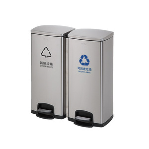 Stainless steel waste sorting <b>bins</b>, commercial kitchen <b>bins</b> <b>with</b> <b>lids</b>, foot-operated, large size, suitable for both wet and dry - Product Image 5