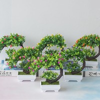 Bonsai Pinus Buatan Bentuk Melengkung, Pohon Palsu Hiasan Meja, Dekorasi Jendela Toko & Rumah, Tanaman Pot
